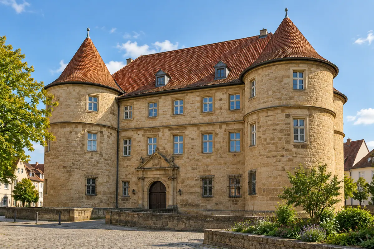 KI-Illustration: Alzeyer Schloss in Alzey (Landkreis Alzey-Worms).
