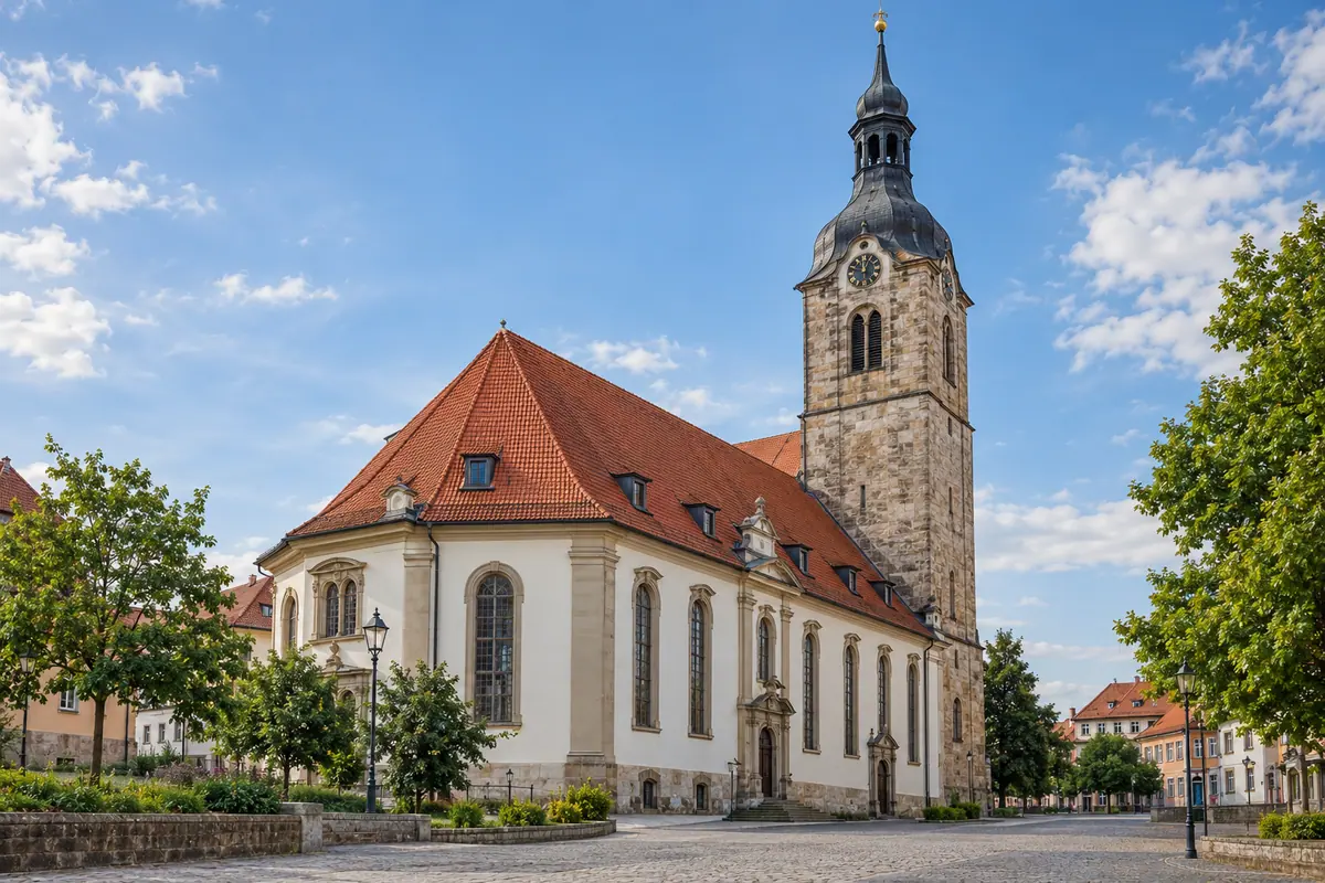 KI-Illustration: Bachkirche in Arnstadt (Ilm-Kreis).