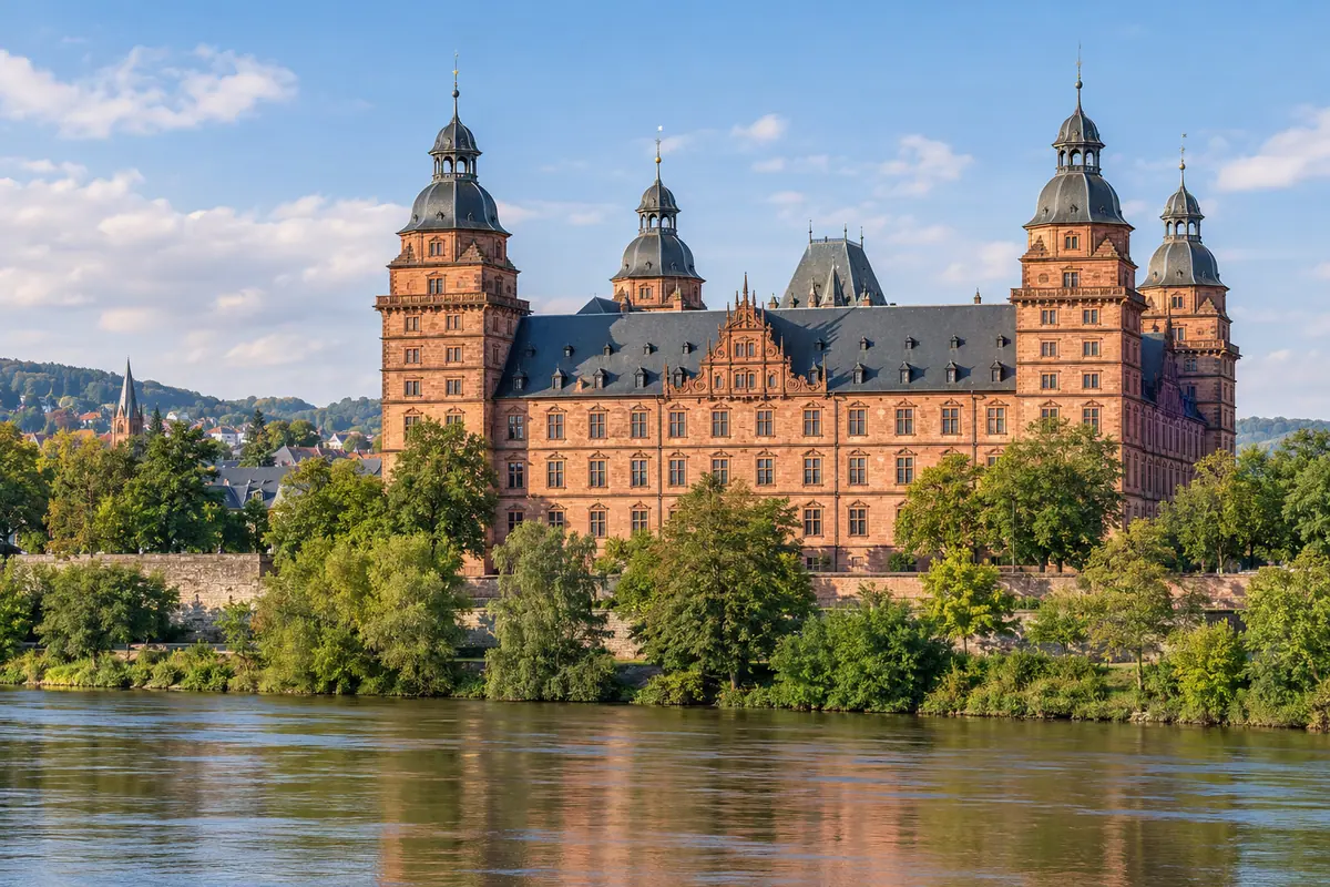 KI-Illustration: Schloss Johannisburg in Aschaffenburg.