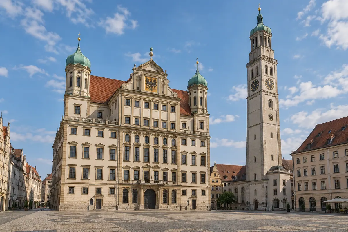 Rathaus und Perlachturm in Augsburg.