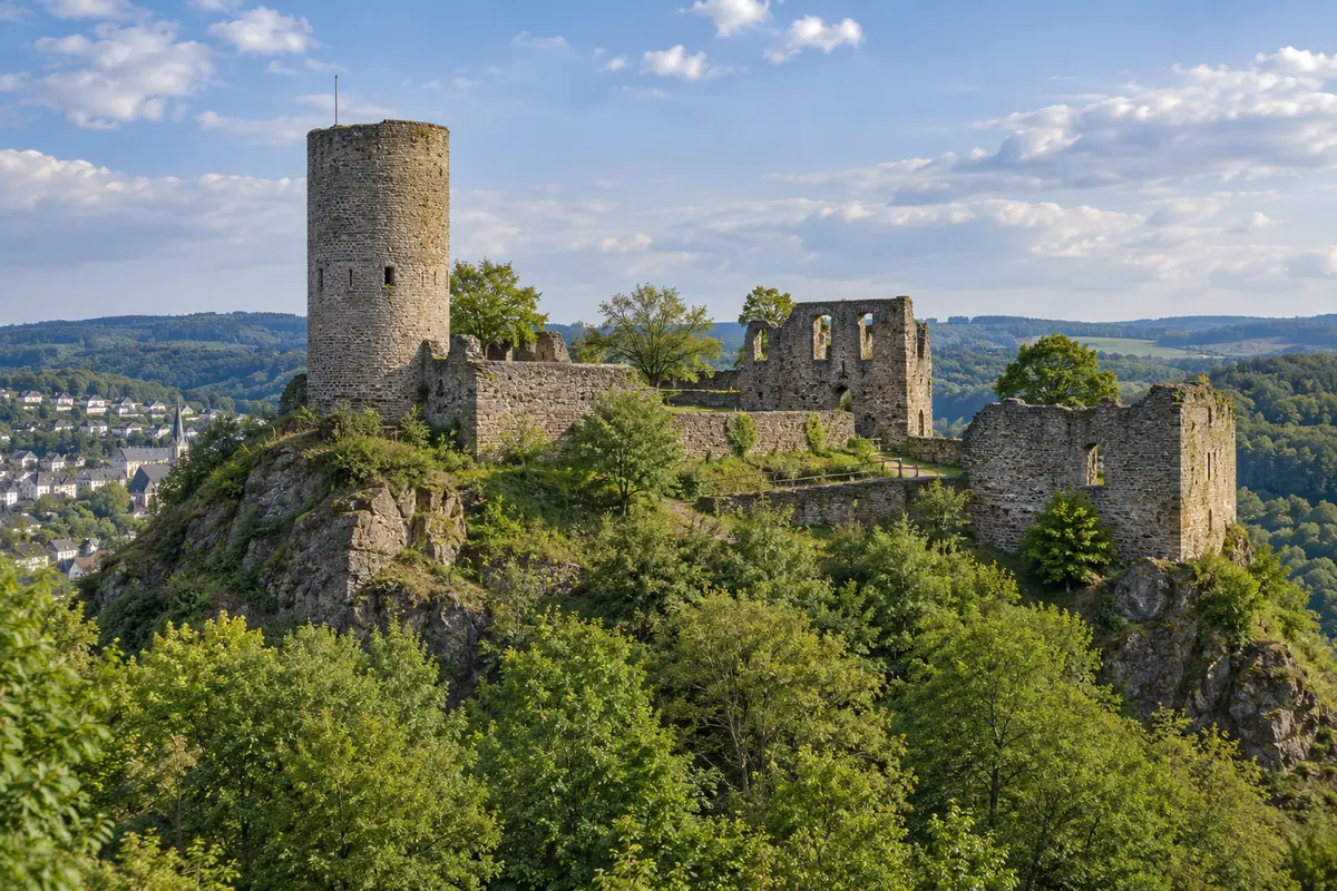 KI-Illustration: Burg Birkenfeld im Hunsrück (Landkreis Birkenfeld).
