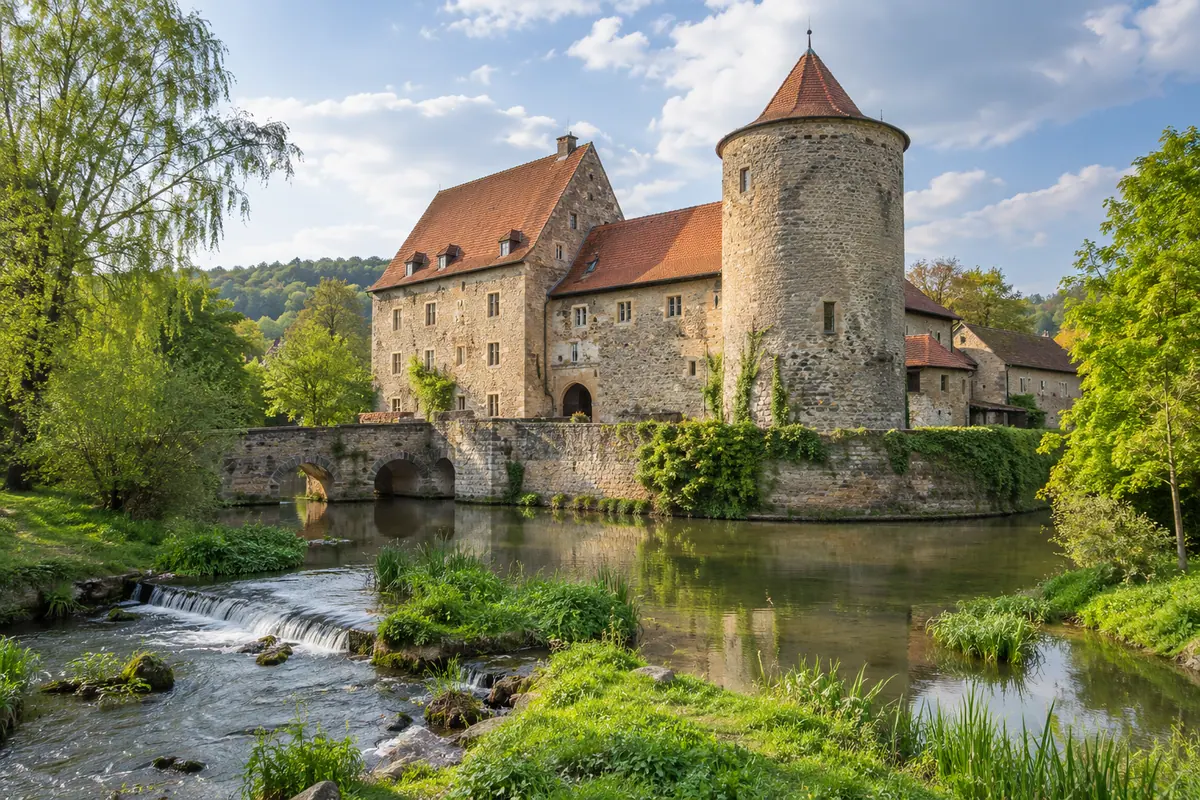 KI-Illustration: Burg Rittersdorf bei Bitburg (Eifelkreis Bitburg-Prüm).