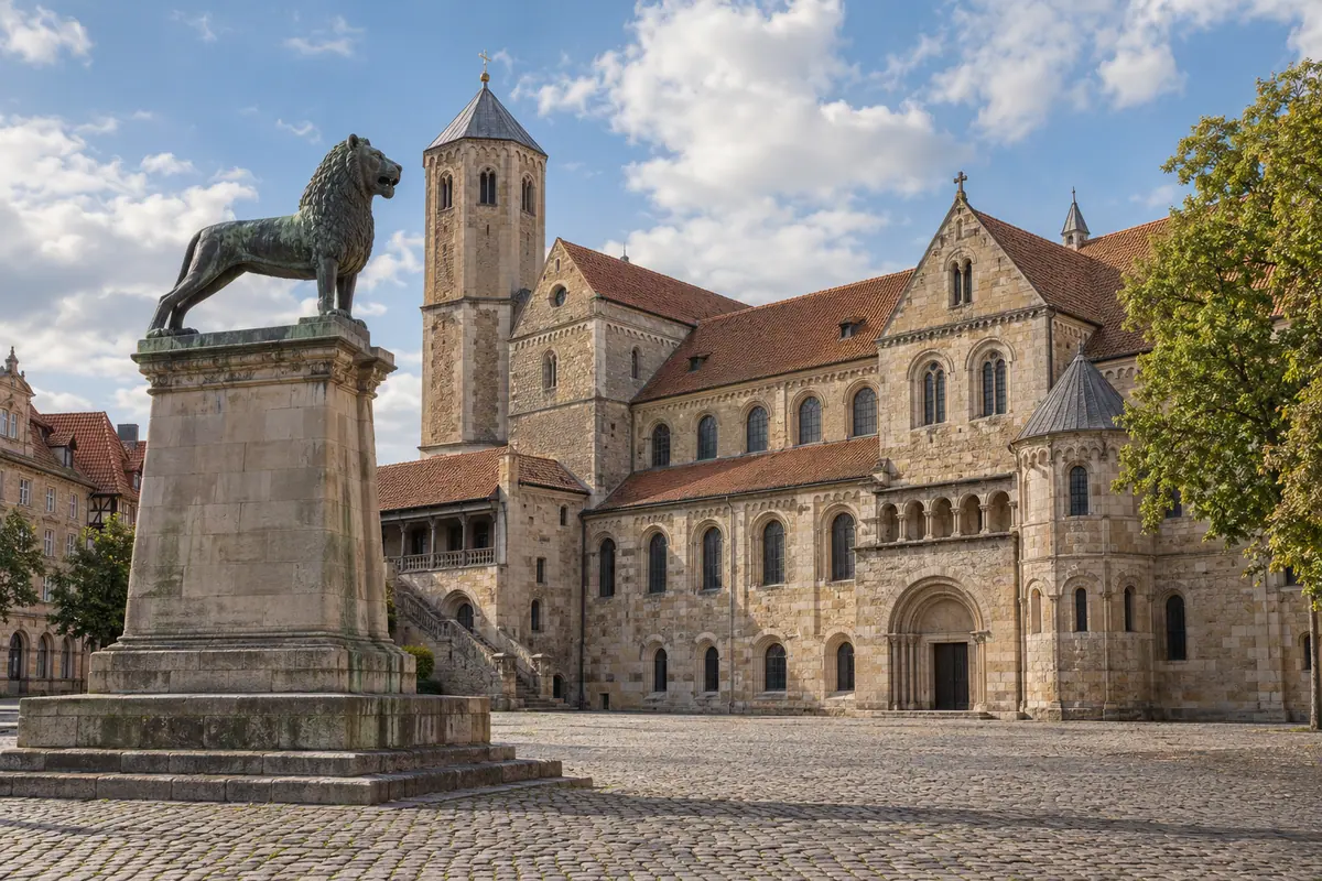 Burgplatz mit Burglöwe in Braunschweig.