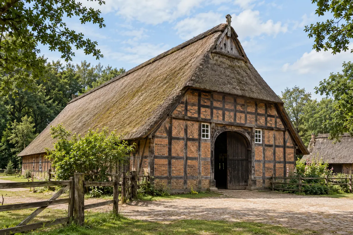 KI-Illustration: Museumsdorf in Cloppenburg (Landkreis Cloppenburg).