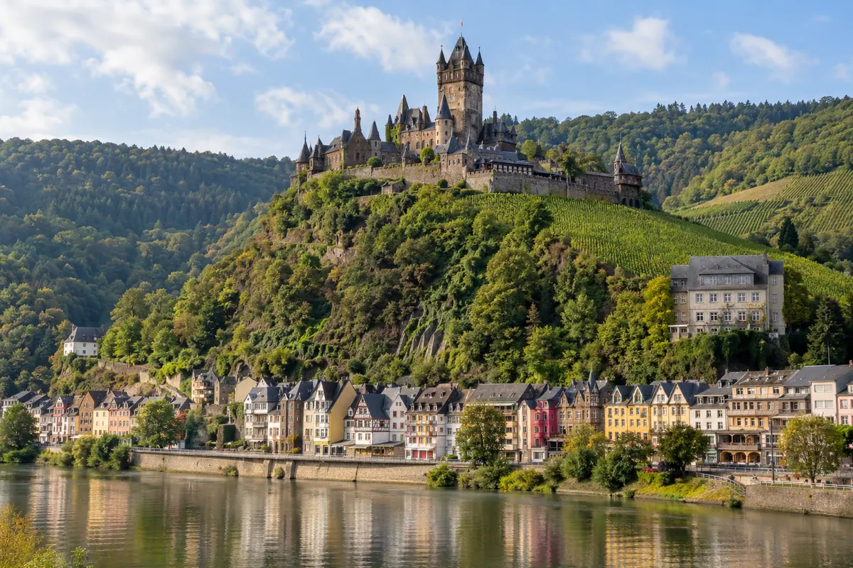 KI-Illustration: Reichsburg über Cochem an der Mosel (Landkreis Cochem-Zell).