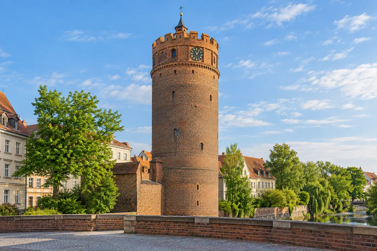 KI-Illustration: Spremberger Turm in Cottbus.
