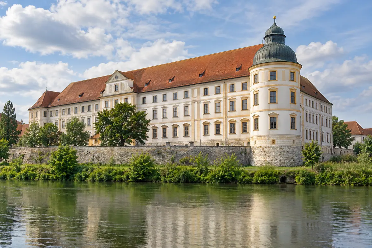 KI-Illustration: Schloss Dillingen an der Donau (Landkreis Dillingen an der Donau).