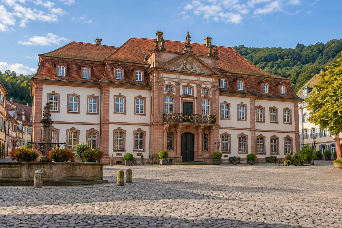 KI-Illustration: Schloss Erbach im Odenwald (Odenwaldkreis).