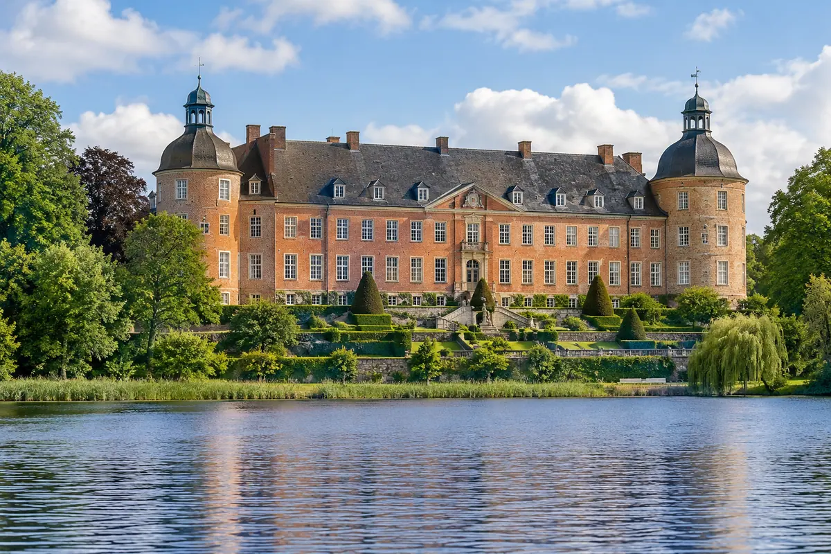 KI-Illustration: Eutiner Schloss am Großen Eutiner See (Kreis Ostholstein).