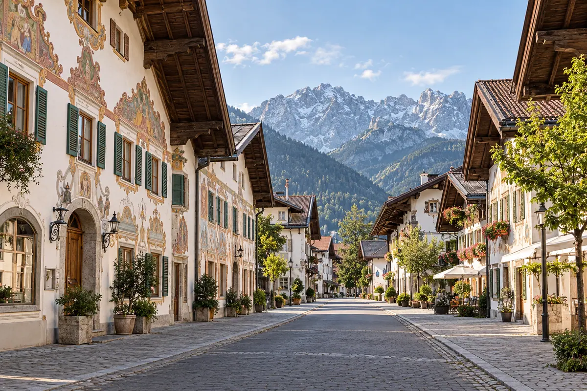 KI-Illustration: Ludwigstraße in Garmisch-Partenkirchen (Landkreis Garmisch-Partenkirchen).