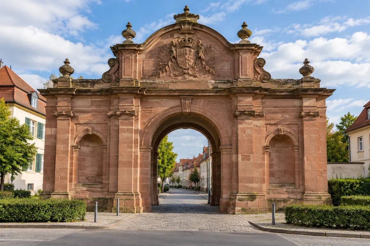 KI-Illustration: Speyerer Tor in Frankenthal (Pfalz).