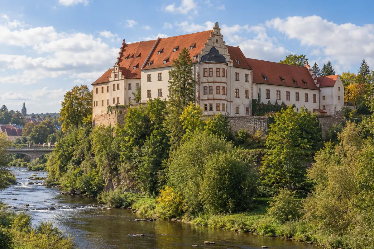 KI-Illustration: Schloss Hinterglauchau in Glauchau (Landkreis Zwickau).