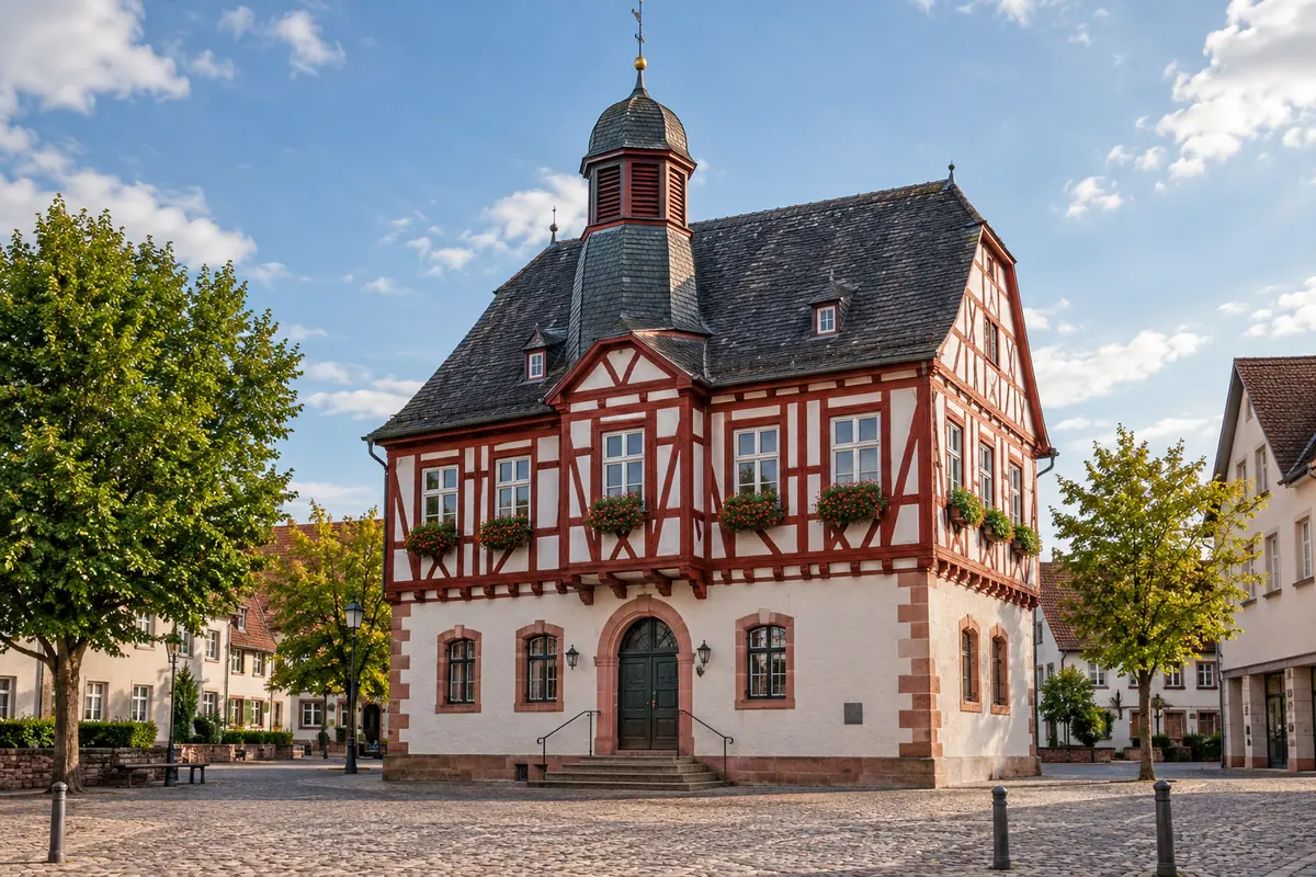 KI-Illustration: Altes Rathaus in Groß-Gerau (Landkreis Groß-Gerau).