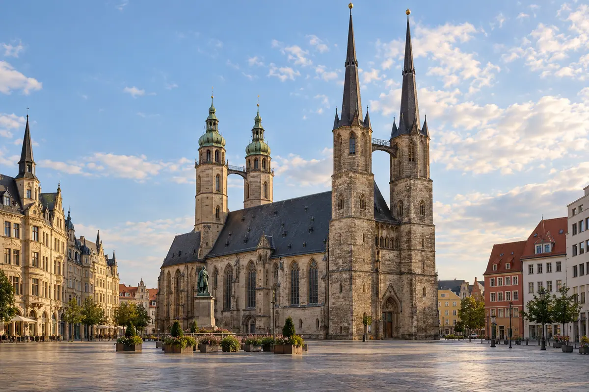 KI-Illustration: Marktkirche in Halle an der Saale (Halle (Saale)).