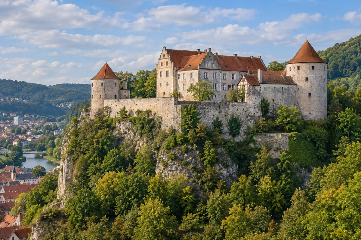 KI-Illustration: Schloss Hellenstein in Heidenheim an der Brenz (Landkreis Heidenheim).