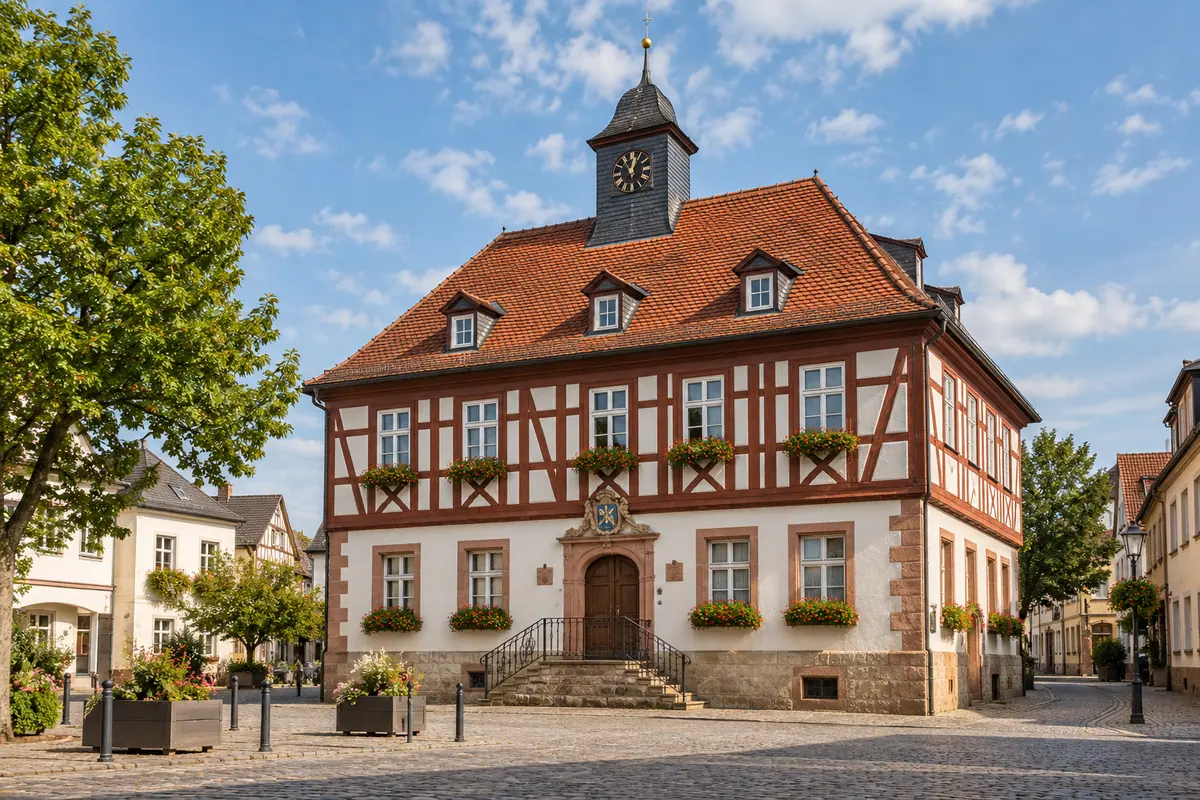 KI-Illustration: Altes Rathaus in Hofheim am Taunus (Main-Taunus-Kreis).