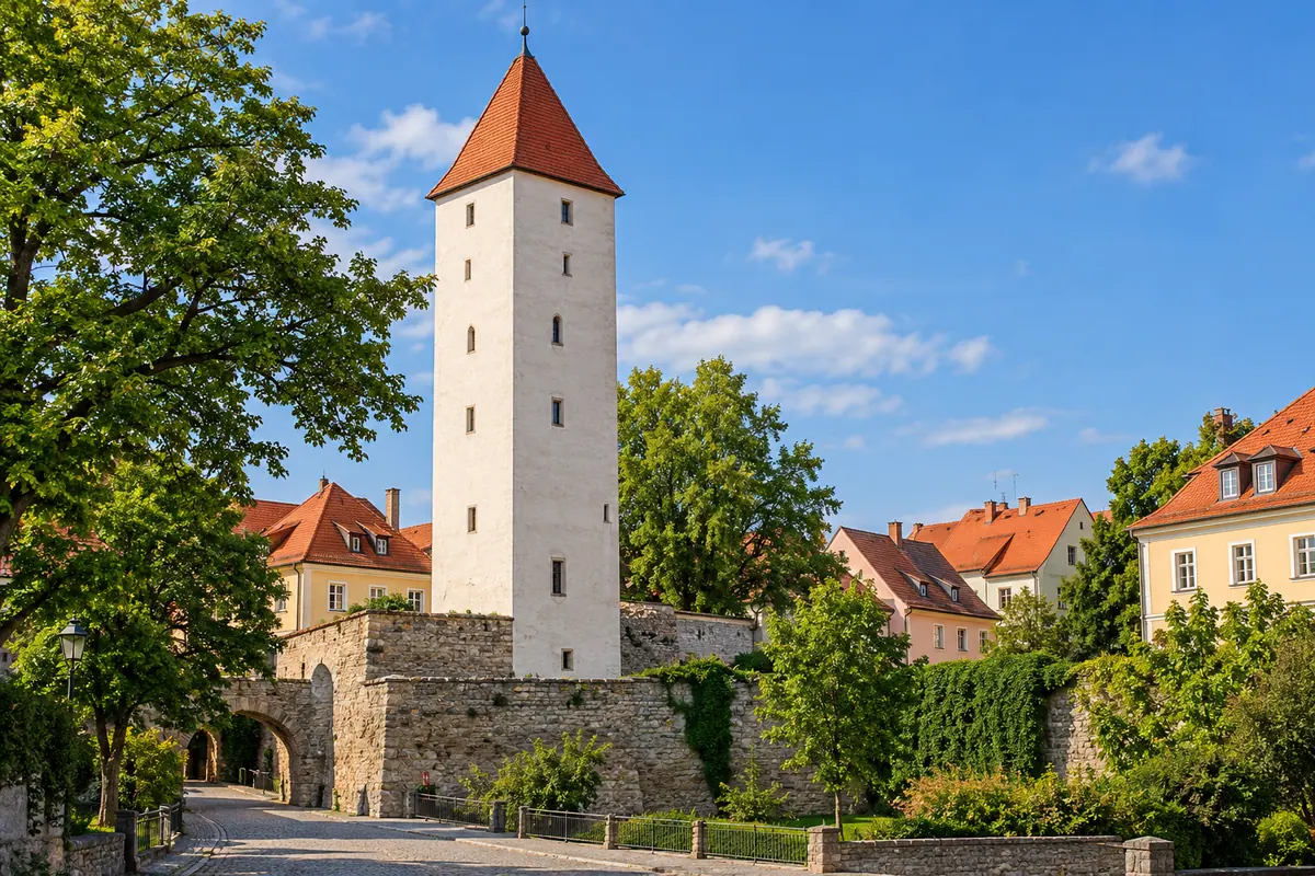 KI-Illustration: Roter Turm in Kamenz (Landkreis Bautzen).