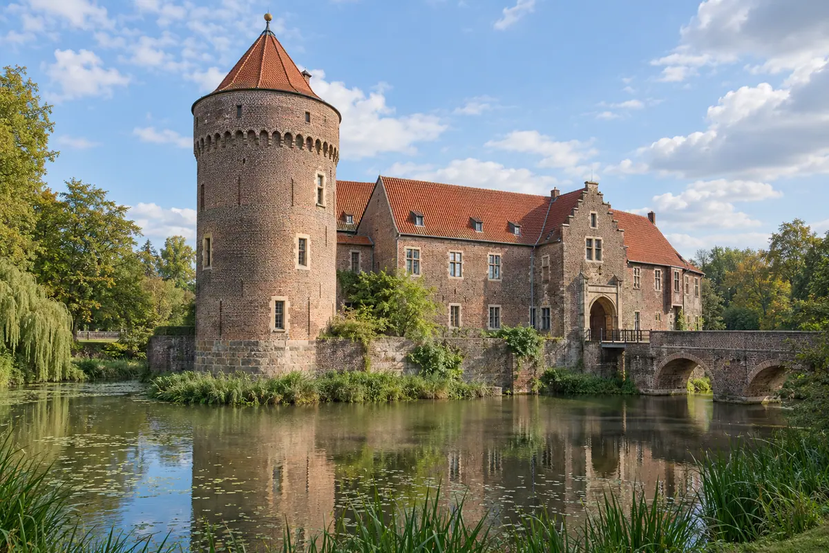 KI-Illustration: Burg Linn in Krefeld.