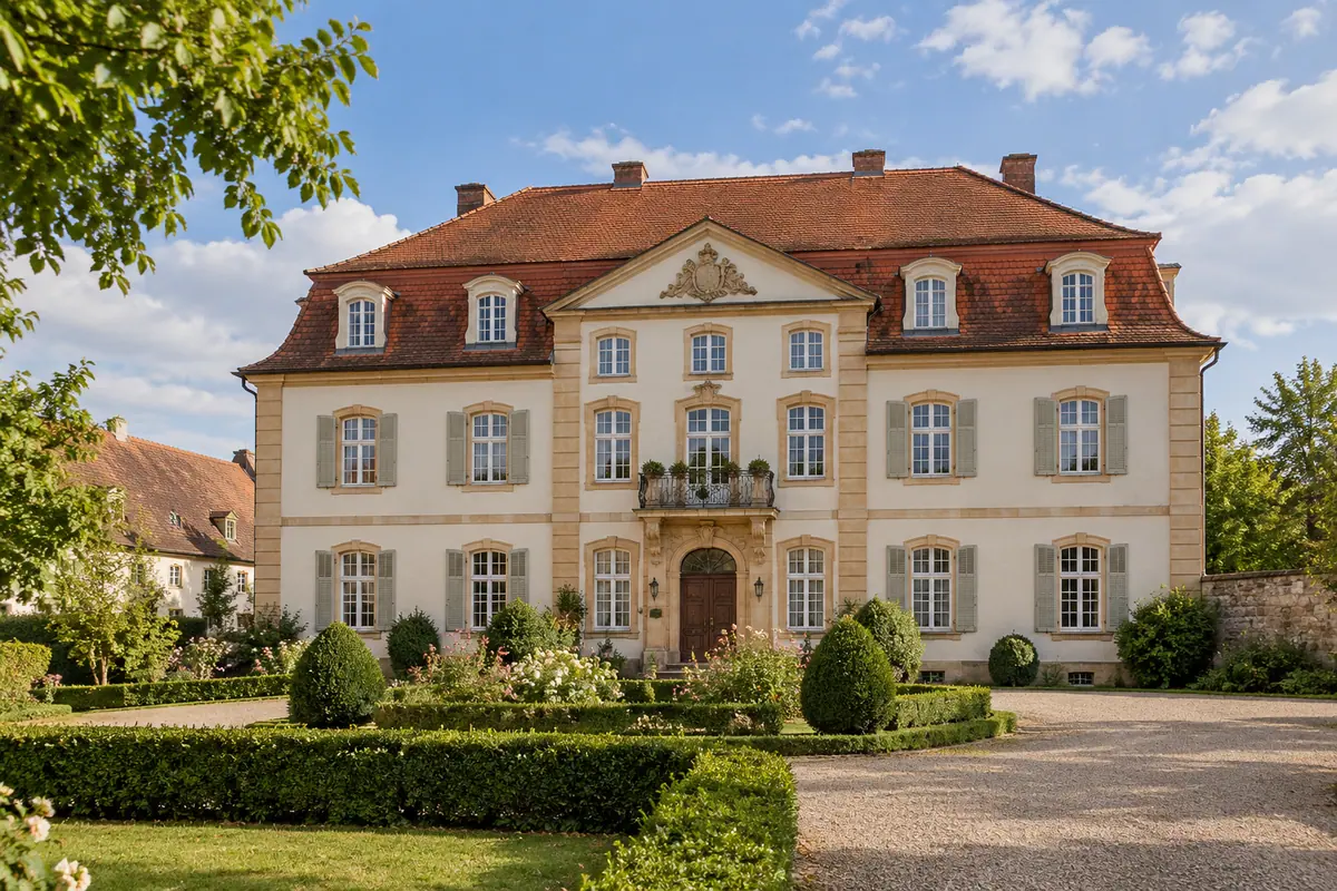 KI-Illustration: Schloss Fußgönheim im Rhein-Pfalz-Kreis.