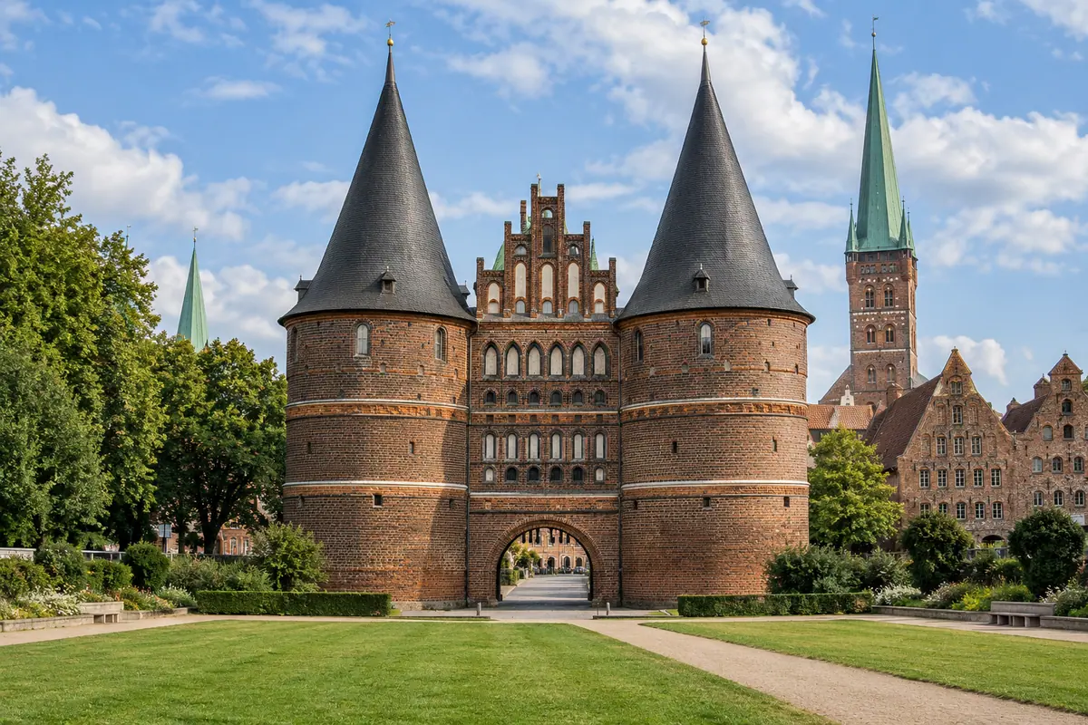 KI-Illustration: Holstentor in Lübeck.