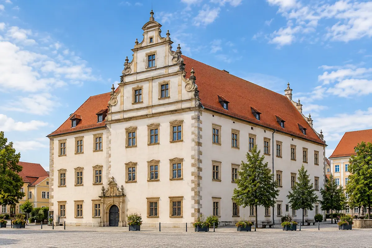 KI-Illustration: Pfalzgrafenschloss in Neumarkt in der Oberpfalz (Landkreis Neumarkt in der Oberpfalz).