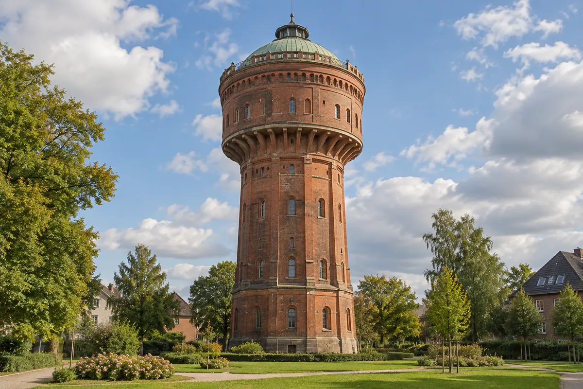 KI-Illustration: Wasserturm in Neumünster.
