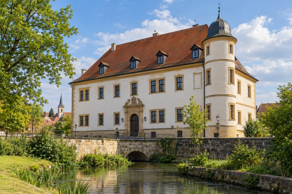 KI-Illustration: Altes Schloss in Neustadt an der Aisch (Landkreis Neustadt an der Aisch-Bad Windsheim).