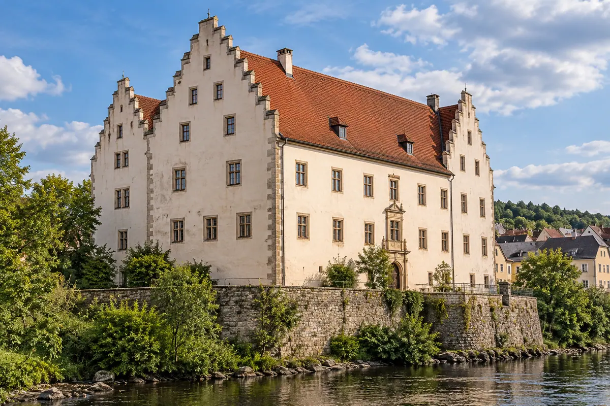 KI-Illustration: Altes Schloss in Neustadt an der Waldnaab (Landkreis Neustadt an der Waldnaab).