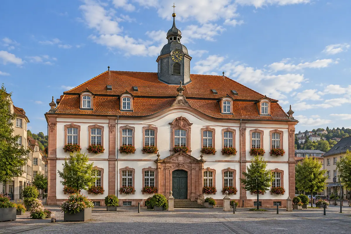 KI-Illustration: Altes Rathaus in Pirmasens.