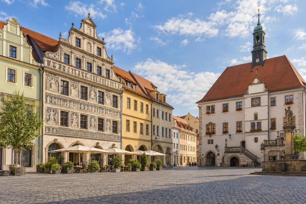 Marktplatz mit Canalettohaus in Pirna (Landkreis Sächsische Schweiz-Osterzgebirge).