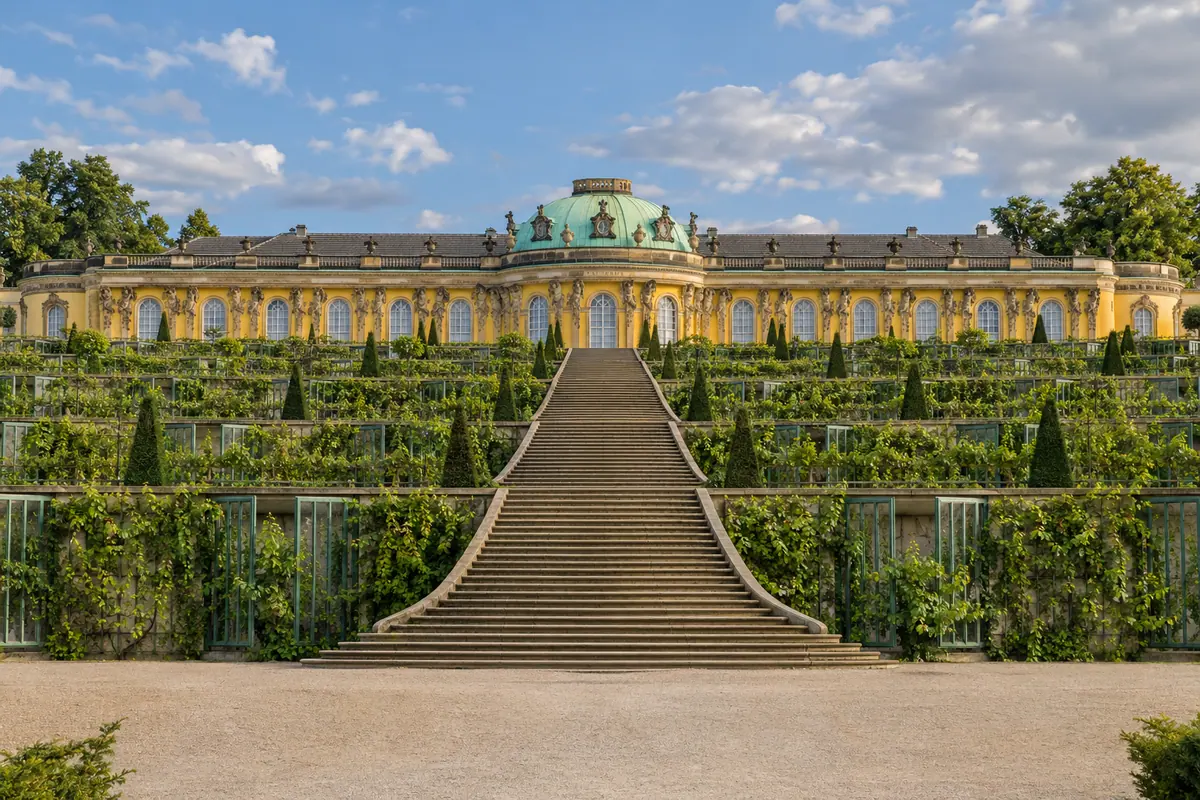 KI-Illustration: Schloss Sanssouci in Potsdam.