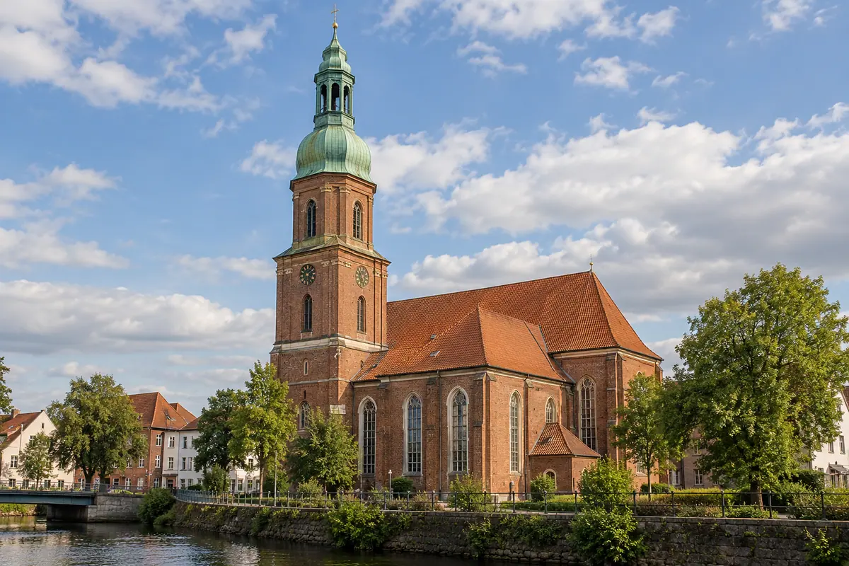 KI-Illustration: St. Laurentii in Itzehoe (Kreis Steinburg).