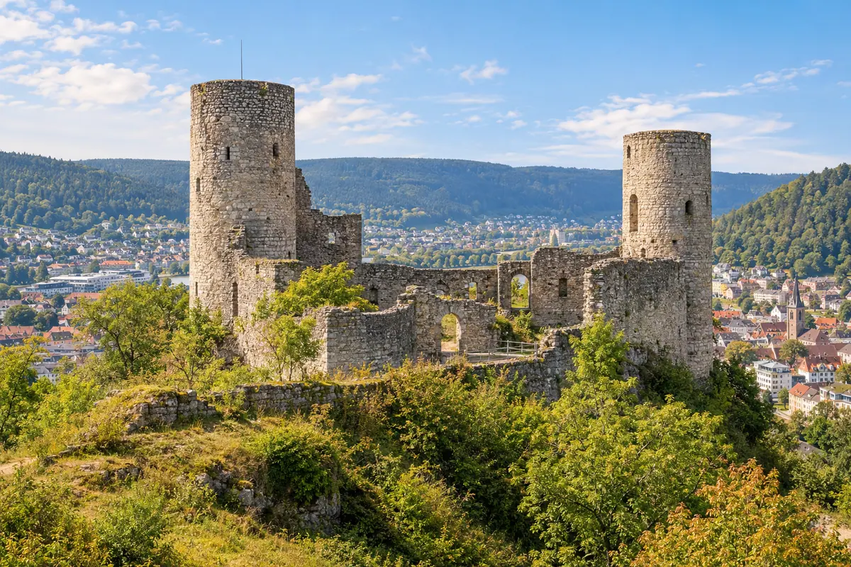 KI-Illustration: Honberg-Ruine in Tuttlingen (Landkreis Tuttlingen).