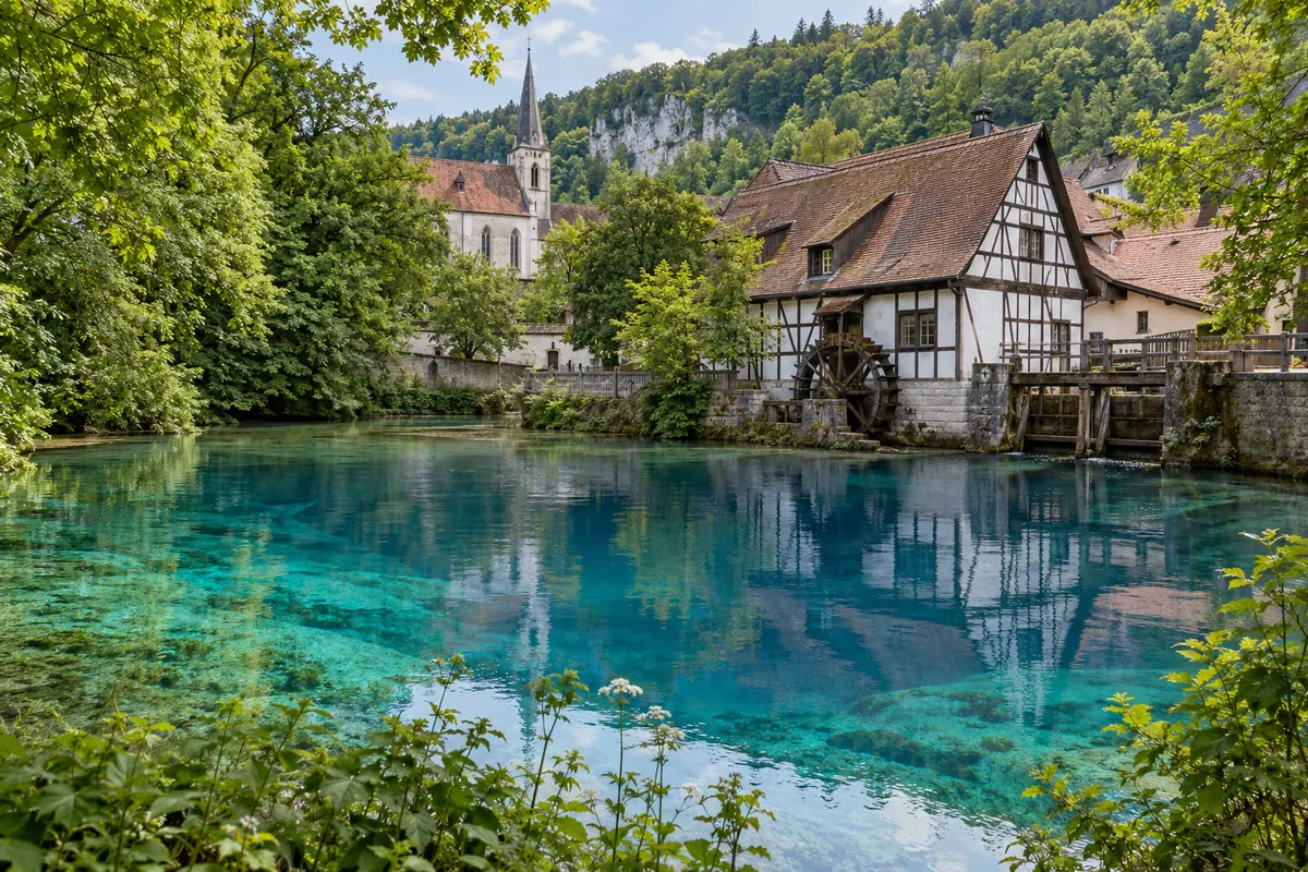 KI-Illustration: Blautopf in Blaubeuren (Alb-Donau-Kreis).