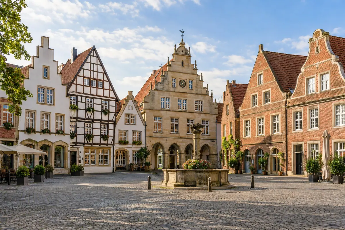 KI-Illustration: Marktplatz in Warendorf (Kreis Warendorf).