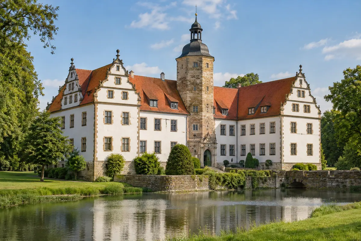 KI-Illustration: Schloss Wolfsburg in Wolfsburg.