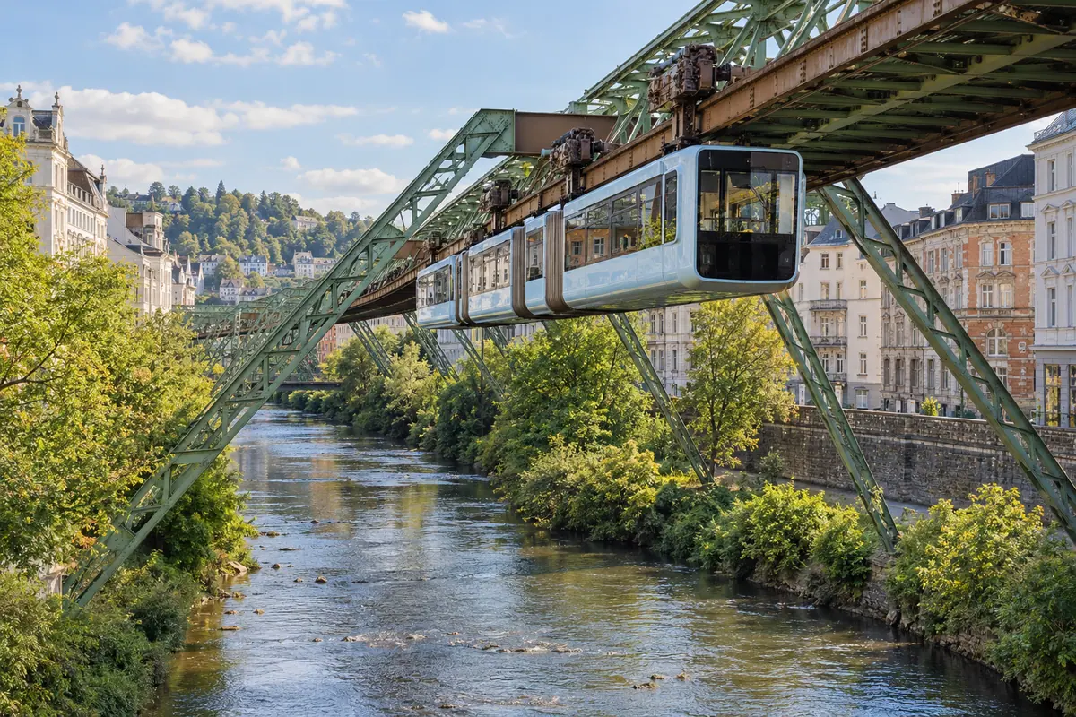 Wuppertaler Schwebebahn über der Wupper.